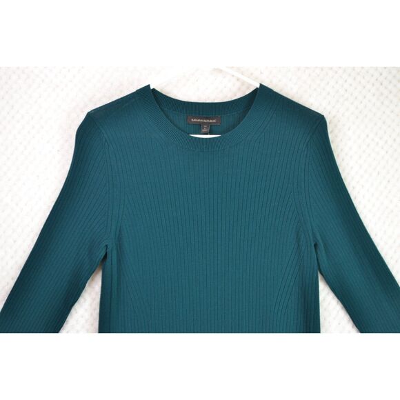 Banana Republic Women's Large Tall Dark Green Rib Knit Long Sleeve Sweater Dress - Picture 2 of 12